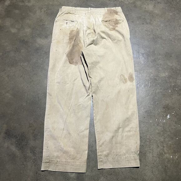 Vintage 50s Tan Sanforized Sail Cloth Cotton Chinos 34x29 - Picture 3 of 5